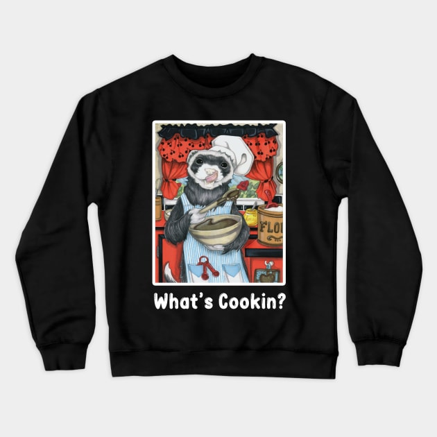 Chef Ferret - What's Cooking? - White Outlined Design Crewneck Sweatshirt by Nat Ewert Art